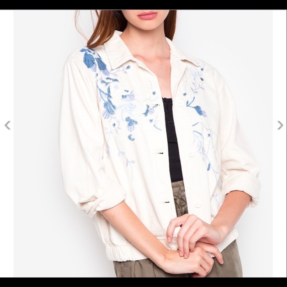 TOPSHOP 100% COTTON FLORAL EMBROIDERED SHIRT JACKET